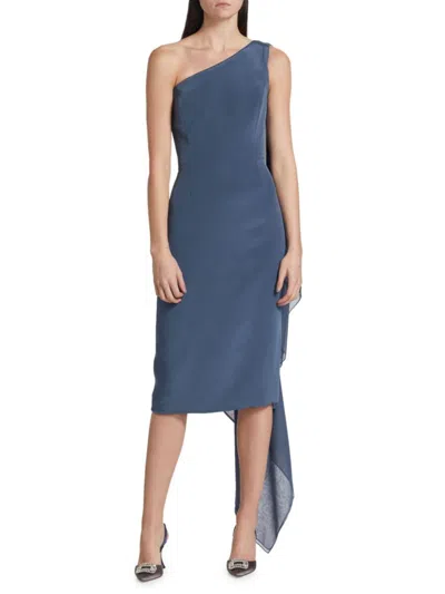 Catherine Regehr Women's Silk One Shoulder Sheath Dress In Blue