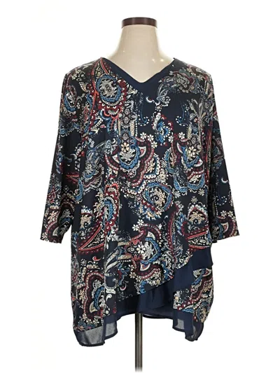 Pre-owned Catherines 3/4 Sleeve Blouse In Blue