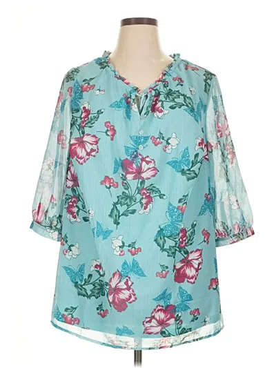 Pre-owned Catherines 3/4 Sleeve Blouse In Blue