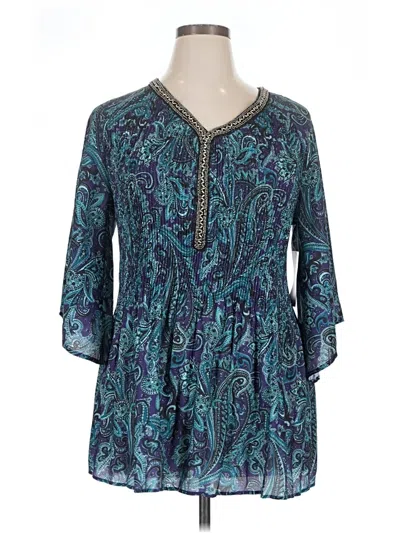 Pre-owned Catherines 3/4 Sleeve Blouse In Teal