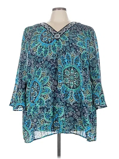 Pre-owned Catherines 3/4 Sleeve Blouse In Teal
