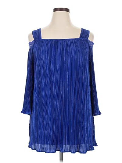 Pre-owned Catherines 3/4 Sleeve Top Blue Cold Shoulder Neckline Tops