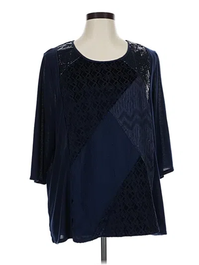 Pre-owned Catherines 3/4 Sleeve Top Blue Scoop Neck Tops