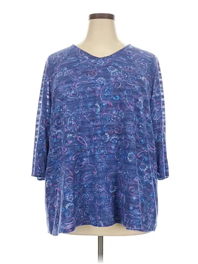 Pre-owned Catherines 3/4 Sleeve Top Blue V-neck Tops