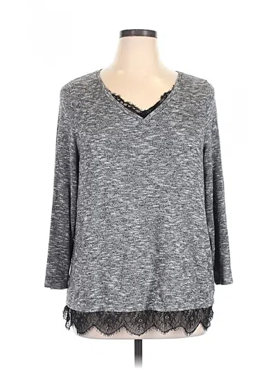 Pre-owned Catherines 3/4 Sleeve Top Gray V-neck Tops