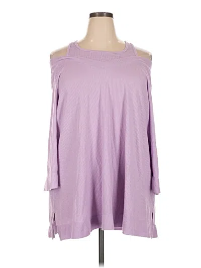 Pre-owned Catherines 3/4 Sleeve Top Purple Cold Shoulder Neckline Tops