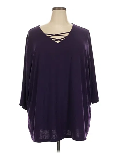 Pre-owned Catherines 3/4 Sleeve Top Purple Keyhole Neckline Tops