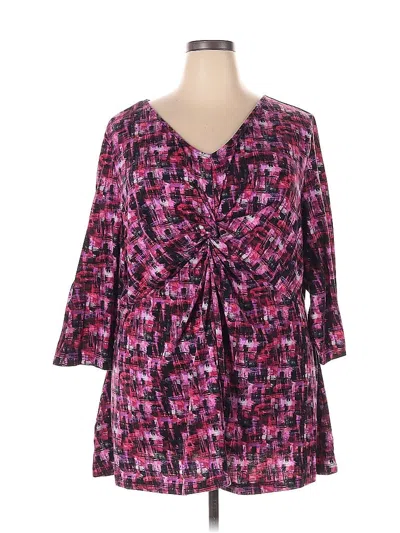 Pre-owned Catherines 3/4 Sleeve Top Purple Tie Neck Tops