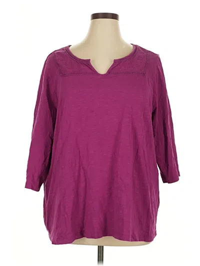 Pre-owned Catherines 3/4 Sleeve Top Purple V-neck Tops