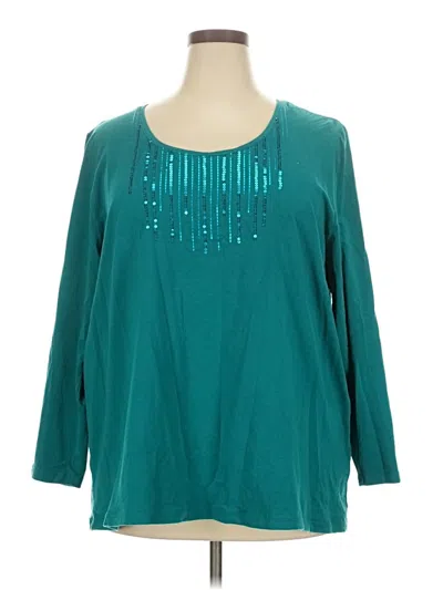 Pre-owned Catherines 3/4 Sleeve Top Teal Boatneck Tops In Blue