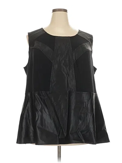 Pre-owned Catherines Faux Leather Top Black Crew Neck Tops