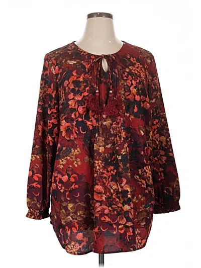 Pre-owned Catherines Long Sleeve Blouse In Burgundy