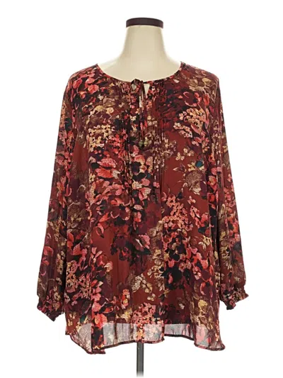 Pre-owned Catherines Long Sleeve Blouse In Burgundy