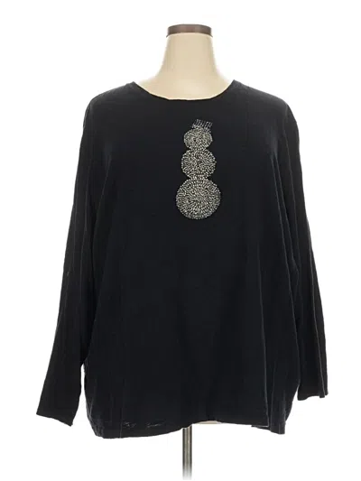 Pre-owned Catherines Long Sleeve Top Black Crew Neck Tops