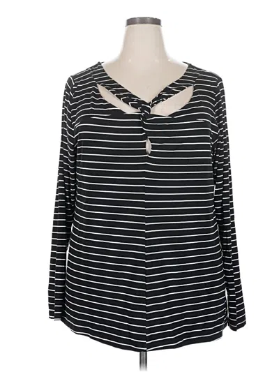 Pre-owned Catherines Long Sleeve Top Black Keyhole Neckline Tops