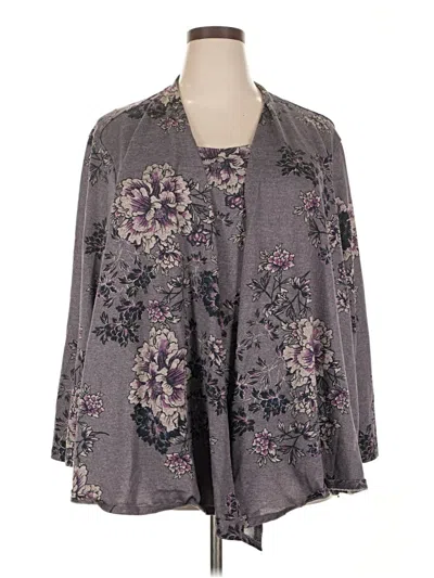 Pre-owned Catherines Long Sleeve Top Gray Plunge Neckline Tops