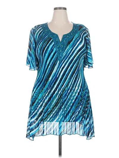 Pre-owned Catherines Short Sleeve Blouse In Blue