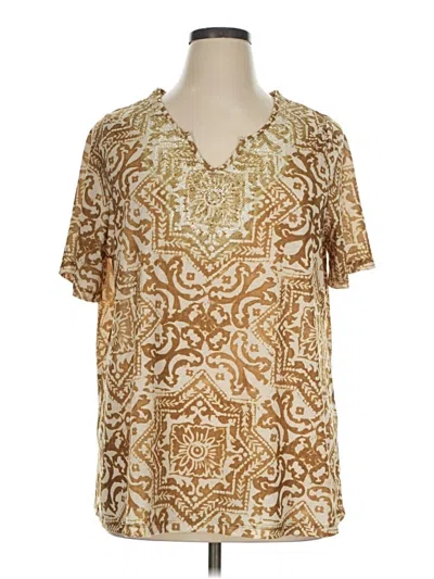 Pre-owned Catherines Short Sleeve Henley Shirt In Gold