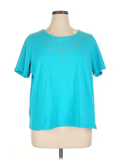 Pre-owned Catherines Short Sleeve Top Teal Keyhole Neckline Tops
