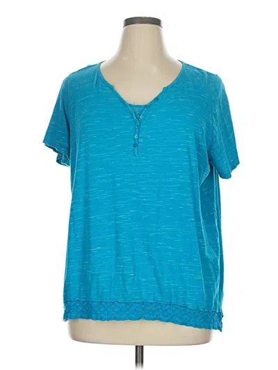Pre-owned Catherines Short Sleeve Top Teal Keyhole Neckline Tops In Blue