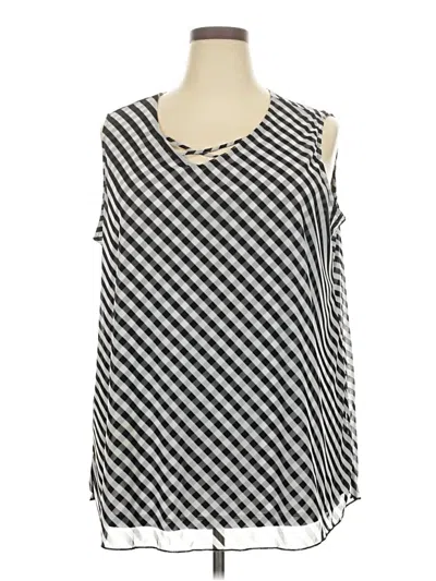 Pre-owned Catherines Tank Top Black Checkered/gingham Pattern Cold Shoulder Neckline Tops