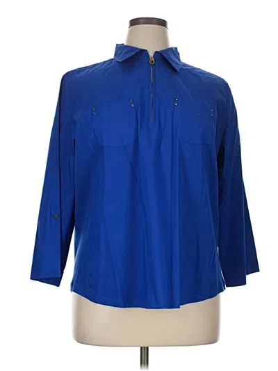 Pre-owned Cathy 3/4 Sleeve Button Down Shirt In Blue