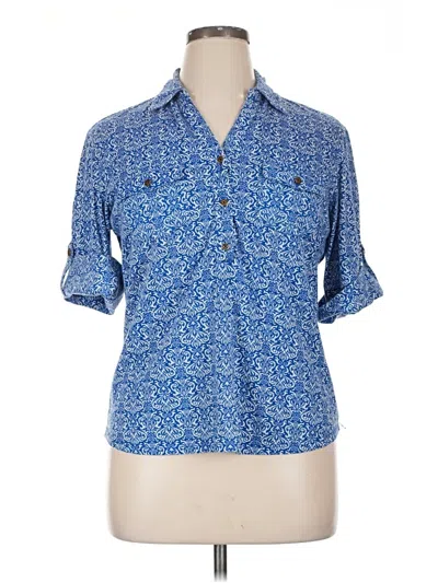 Pre-owned Cathy 3/4 Sleeve Button Down Shirt In Blue