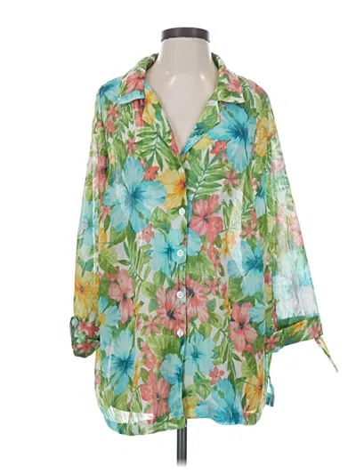 Pre-owned Cathy Daniels 3/4 Sleeve Blouse In Green