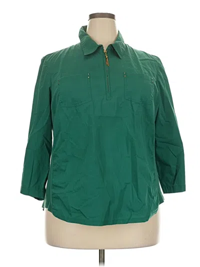 Pre-owned Cathy Daniels 3/4 Sleeve Button Down Shirt In Green