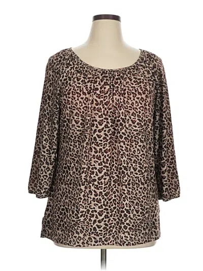 Pre-owned Cathy Daniels 3/4 Sleeve Top Brown Scoop Neck Tops