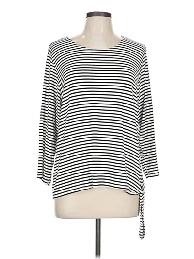 Pre-owned Cathy Daniels 3/4 Sleeve Top Ivory Stripes Pattern Boatneck Tops In White