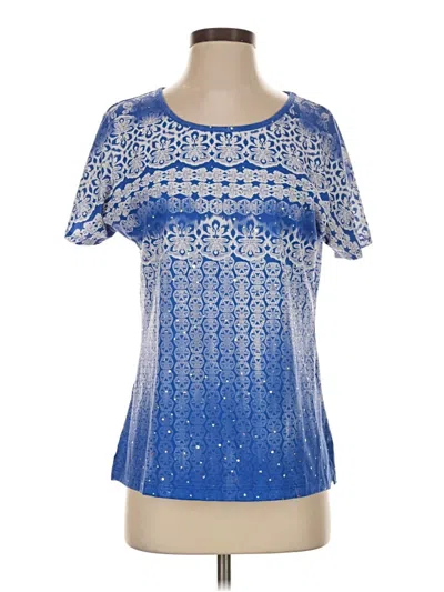Pre-owned Cathy Daniels Short Sleeve Top Blue Keyhole Neckline Tops
