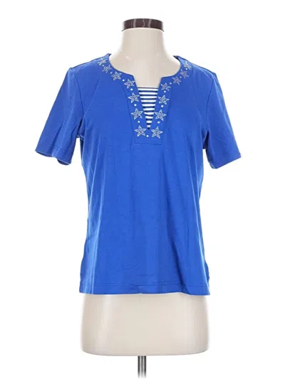 Pre-owned Cathy Daniels Short Sleeve Top Blue Keyhole Neckline Tops