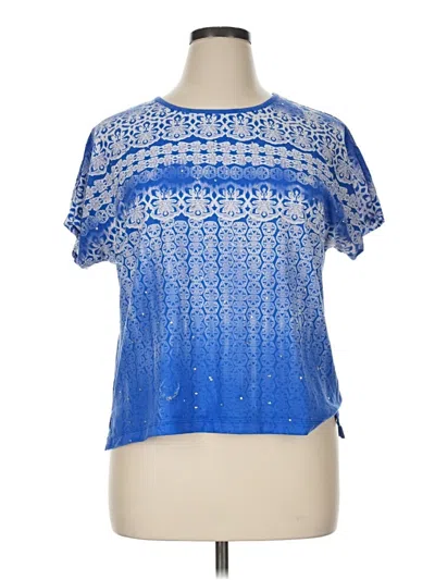 Pre-owned Cathy Daniels Short Sleeve Top Blue Mock Neckline Tops