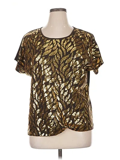 Pre-owned Cathy Daniels Short Sleeve Top Gold Metallic Pattern Keyhole Neckline Tops
