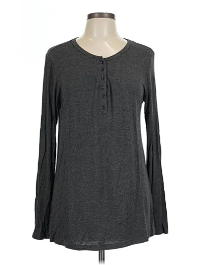 Pre-owned Cathy Long Sleeve Top Gray Keyhole Neckline Tops