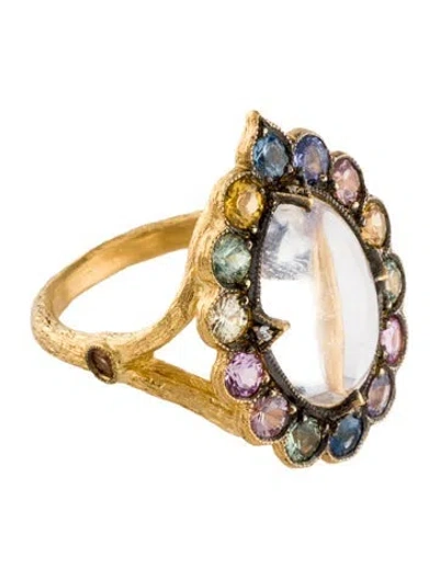 Pre-owned Cathy Waterman 22k 4.65ct Moonstone & Sapphire Cocktail Ring In Multi
