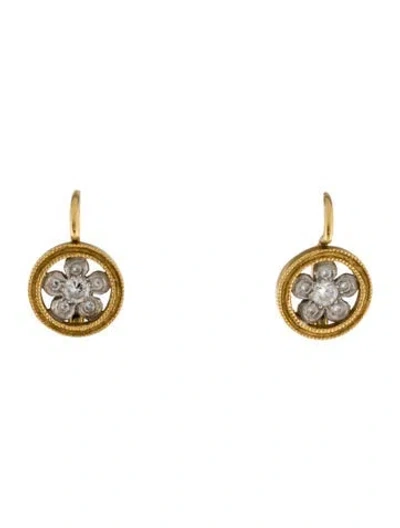Pre-owned Cathy Waterman 22k Diamond Double Milgrain Lacy Flower Earrings In Multi