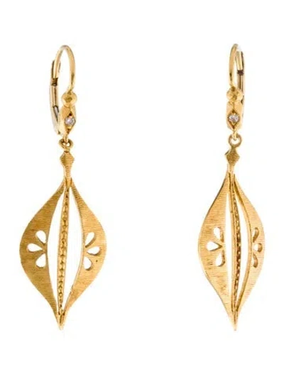 Pre-owned Cathy Waterman 22k Diamond Leaf Drop Earrings In Multi