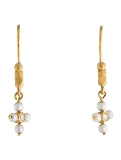 Pre-owned Cathy Waterman 22k Pearl & Diamond Drop Earring In Multi