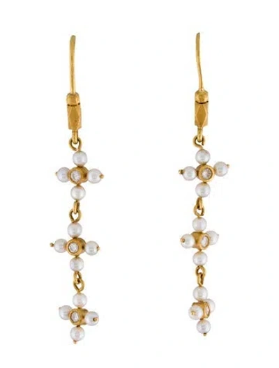 Pre-owned Cathy Waterman 22k Pearl & Diamond Drop Earring In Multi