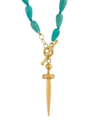 Pre-owned Cathy Waterman 22k Pearl, Turquoise & Diamond Bead Strand Necklace, 31.75" In Multi