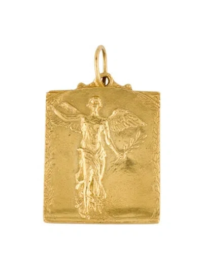 Pre-owned Cathy Waterman 22k Winged Woman With Olive Branch Pendant, 1.25" In Multi