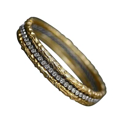 Pre-owned Cathy Waterman Diamond 22k Gold & Platinum Bangle Bracelet In Multi