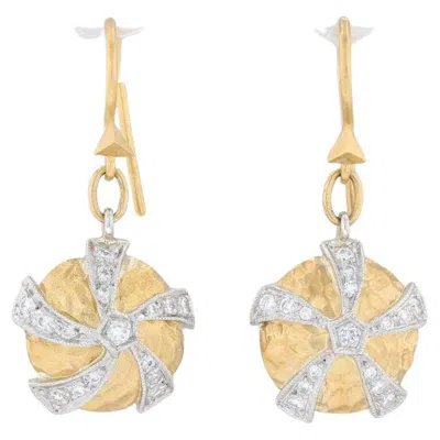 Pre-owned Cathy Waterman Diamond Drop Earrings 900 Platinum 22k Gold Hook Posts Pierced In Multi