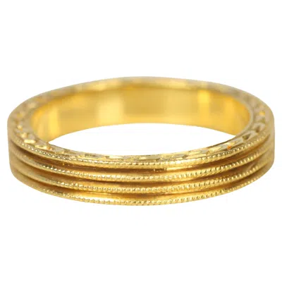 Pre-owned Cathy Waterman Grooved Beaded Gold Wedding Band In Multi