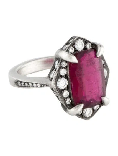 Pre-owned Cathy Waterman Platinum 2.97ct Tourmaline & Diamond Cocktail Ring In Multi