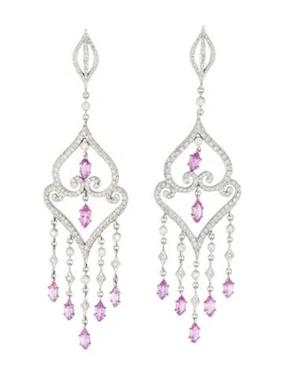 Pre-owned Cathy Waterman Platinum 6.28ct Sapphire & Diamond Chandelier Earrings In Multi