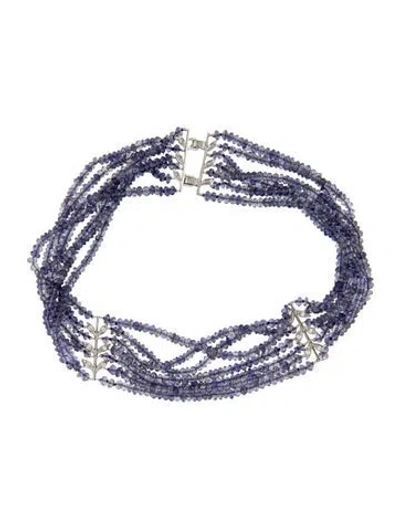 Pre-owned Cathy Waterman Platinum Coated Iolite & Diamond 7-row Bead Choker, 13" In Multi