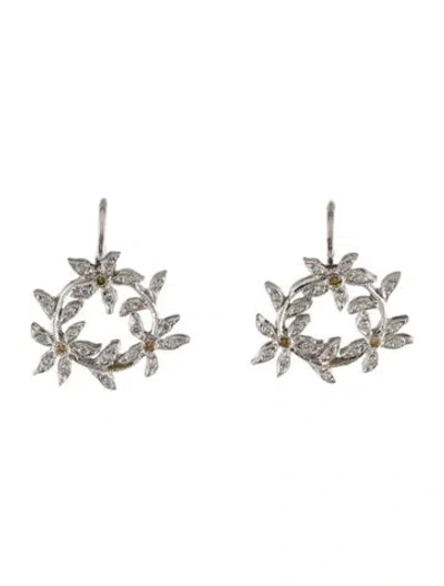 Pre-owned Cathy Waterman Platinum Diamond Circle Flower Drop Earrings In Multi